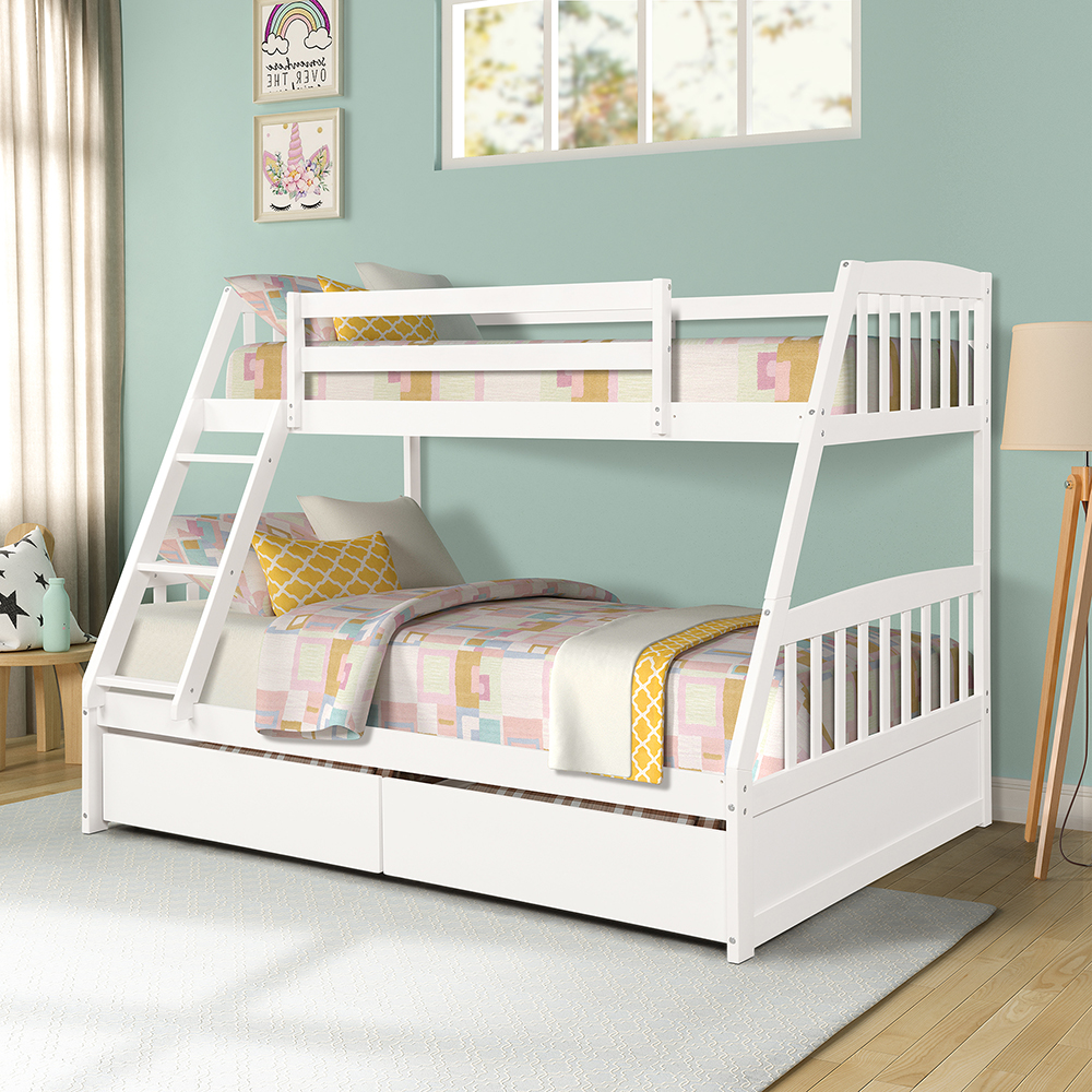 TOPMAX Solid Wood Bunk Bed with 2 Storage Drawers White