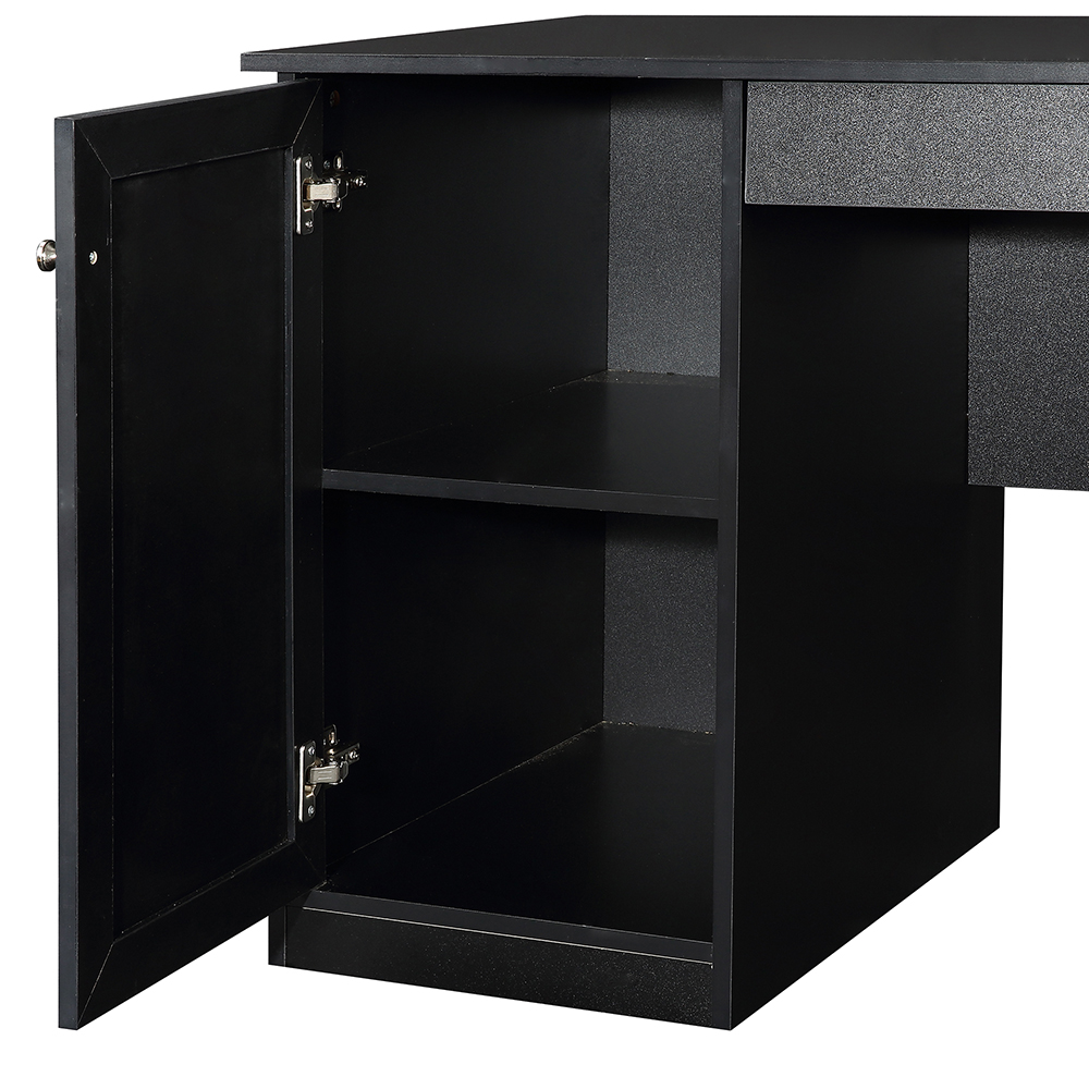 Home Office Computer Desk with 2 Drawers, Pullout Keyboard and Storage Cabinet - Black