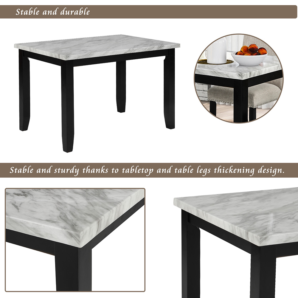 TREXM 5 Pieces Faux Marble Dining Table Set with 4 Thicken Cushion Chairs, for Kitchen, Living Room, Bedroom, Office - Beige