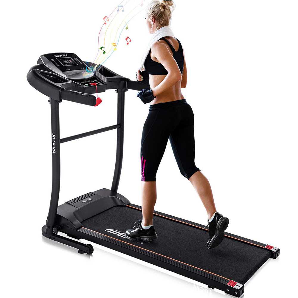 Merax Electric Folding Treadmill Easy Assembly Fitness Motorized Running Jogging Machine 1.5HP Motor 12 Preset Programs Fitness Training Gym Equipment, Exercise Indoor & Outdoor Large LCD Display - Black