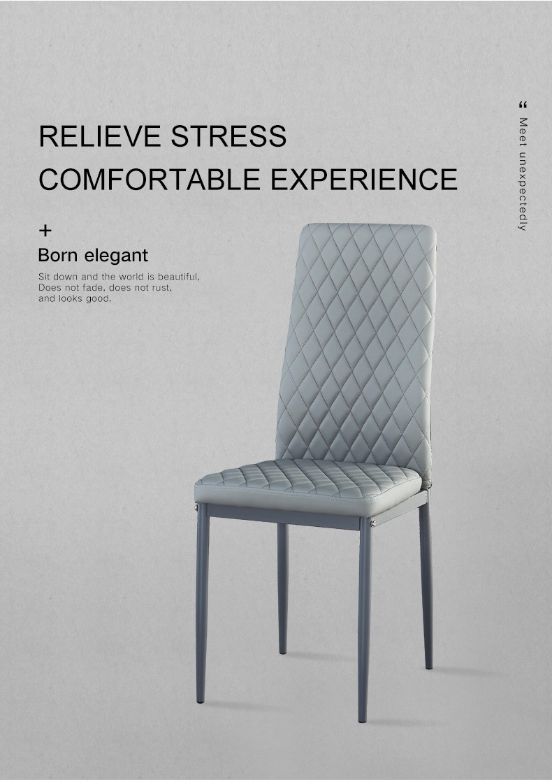 Diamond Grid Pattern Fire-retardant Leather Armless Chair Set Of 4, Sprayed Metal Pipe Legs For Kitchen, Living Room, Office, Bedroom - Gray 7 Diamond Grid Pattern Fire-retardant Leather Armless Chair Set of 4, Sprayed Metal Pipe Legs for Kitchen, Living Room, Office, Bedroom - Gray