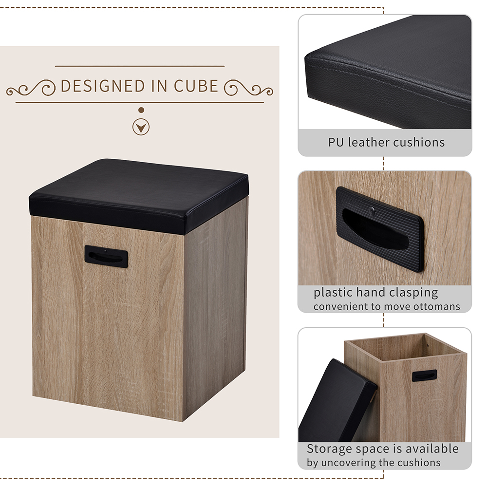 TREXM 5 Pieces Faux Wood Dining Table Set with 4 Storage Ottomans, for Kitchen, Living Room, Bedroom, Office - Beige