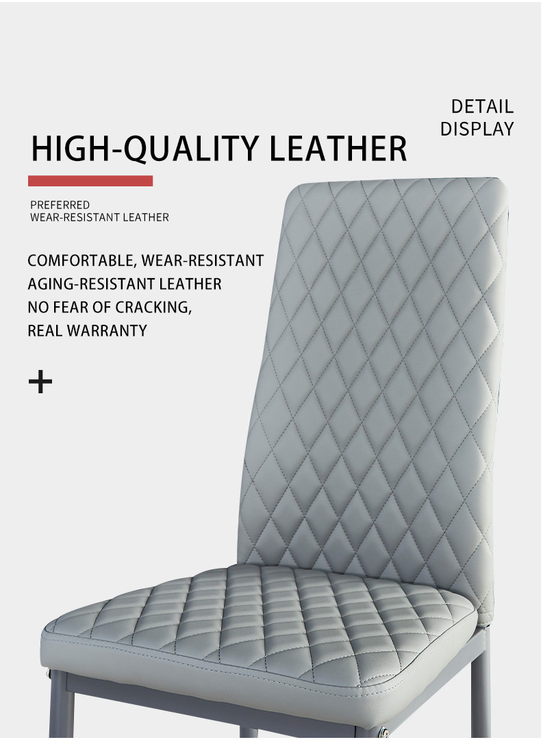 Diamond Grid Pattern Fire-retardant Leather Armless Chair Set Of 4, Sprayed Metal Pipe Legs For Kitchen, Living Room, Office, Bedroom - Gray 10 Diamond Grid Pattern Fire-retardant Leather Armless Chair Set of 4, Sprayed Metal Pipe Legs for Kitchen, Living Room, Office, Bedroom - Gray