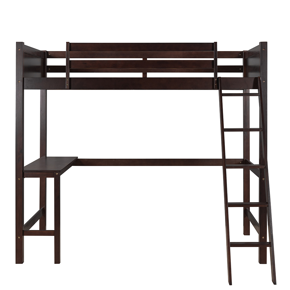 Twin Size Wooden Loft Bed Frame Espresso