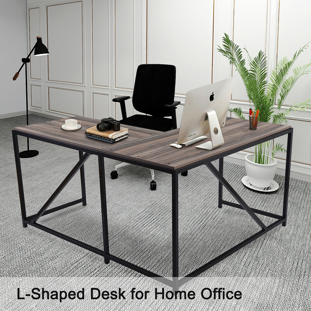 Home Office L-Shaped Computer Desk with Modern Style - Walnut