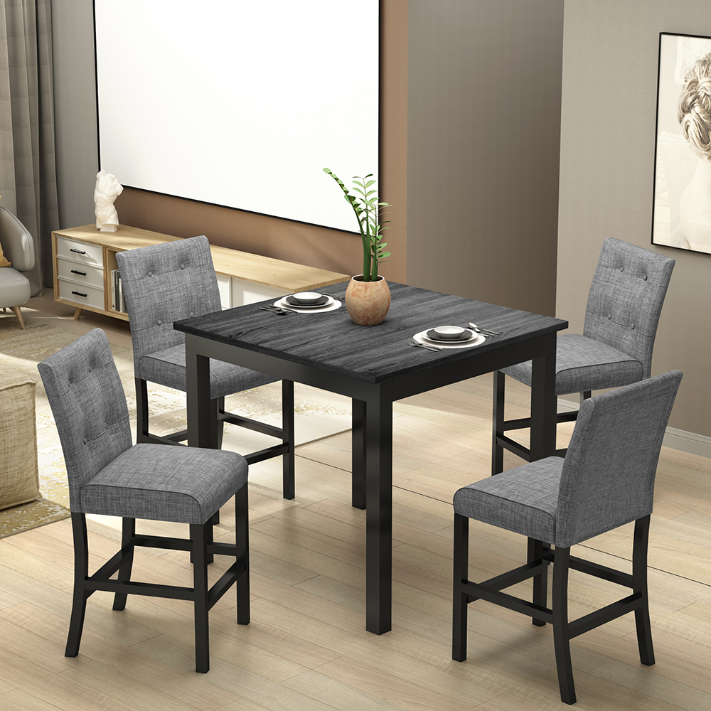 TOPMAX 5 Pieces of Dining Set, with Solid Wood Square Table & 4 * Upholstered High-back Chairs