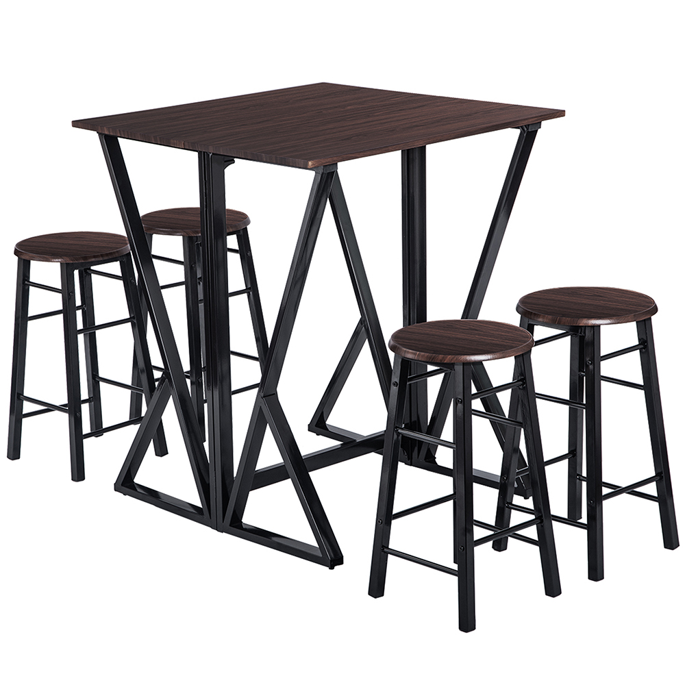 TOPMAX 5 Piece Folding Bar Table Set with 4 Stools for Kitchen, Living Room, Bar, Restaurant - Dark Coffee