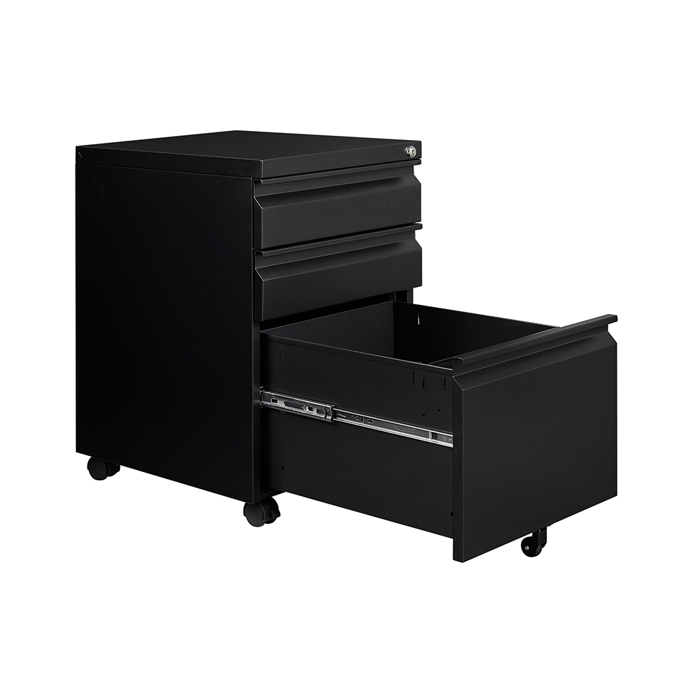 Home Office Steel Removable File Cabinet with 3 Drawers and Casters - Black