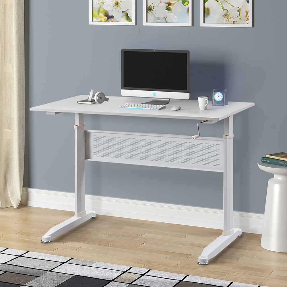 Home Office Standing Computer Desk with Height-adjustable Handle - White