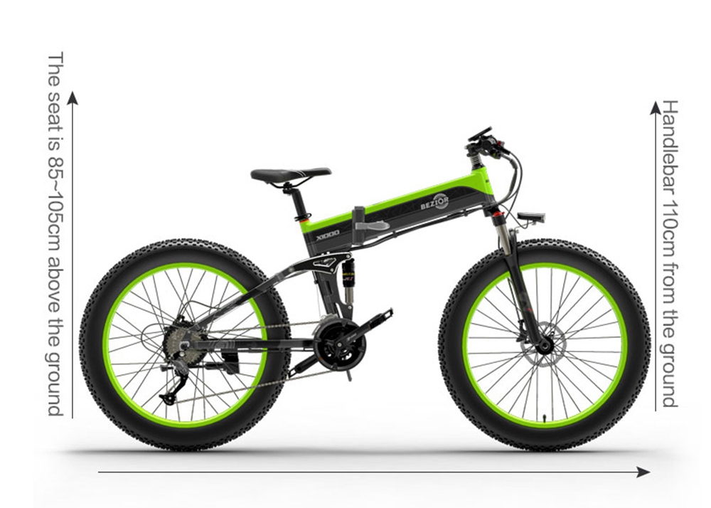 BEZIOR X1000 Folding Electric Bike Bicycle Panasonic 48V 12.8Ah 1000W Motor 26 inch Fat Tire Aluminum Alloy Frame Shimano 27-speed Shift Max Speed 40km/h IP54 100KM Power-assisted mileage Range LCD Display IP54 waterproof - Black Green