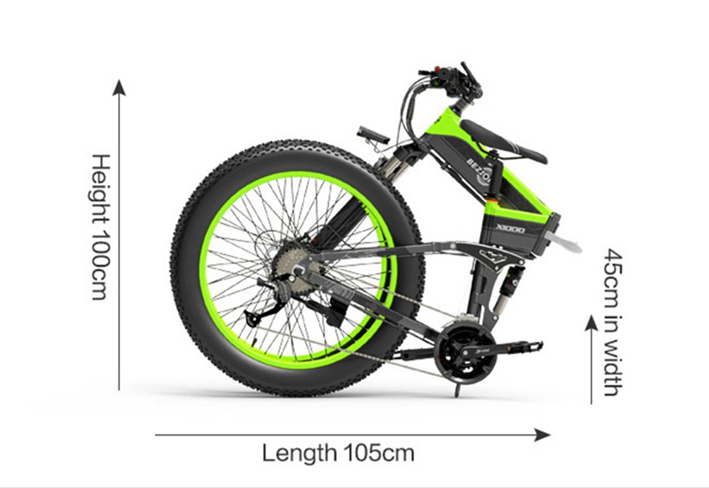 BEZIOR X1000 Folding Electric Bike Bicycle Panasonic 48V 12.8Ah 1000W Motor 26 inch Fat Tire Aluminum Alloy Frame Shimano 27-speed Shift Max Speed 40km/h IP54 100KM Power-assisted mileage Range LCD Display IP54 waterproof - Black Green