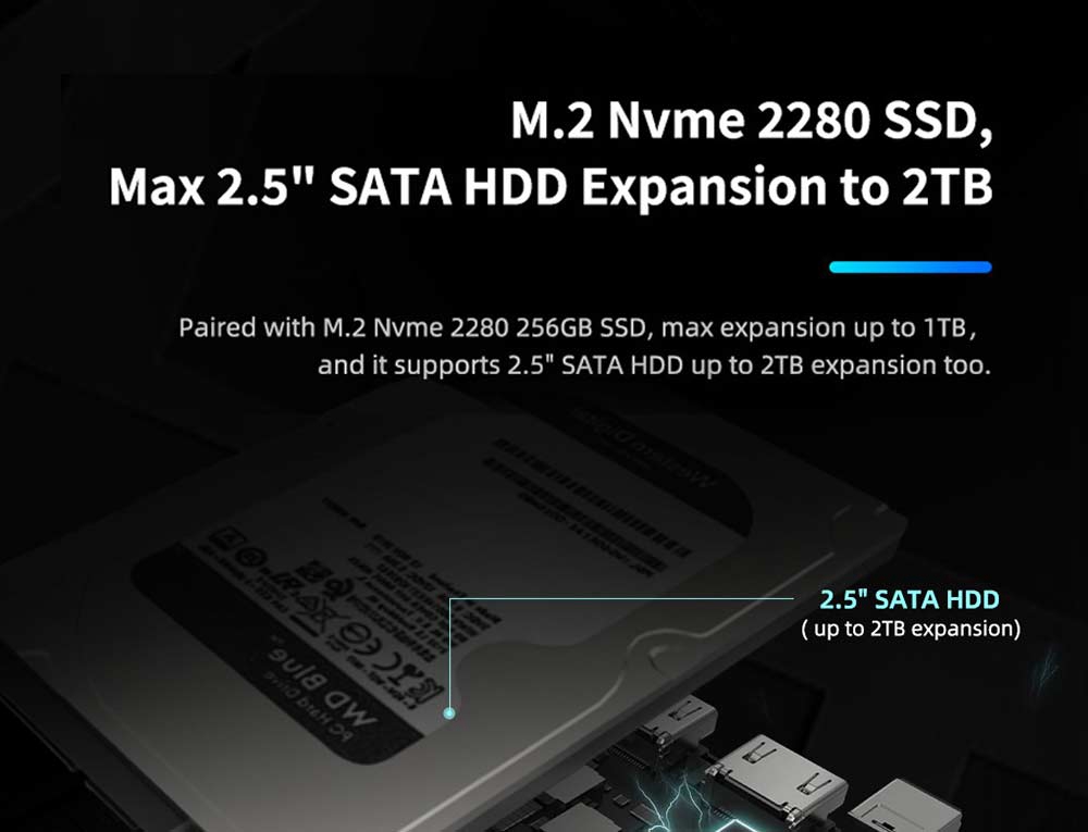 GMK NucBox2 Intel Core i5-8259U 8GB RAM 256GB SSD مرخص Windows 10 Mini PC WIFI 6 RJ45 SATA * 2 HDMI * 2