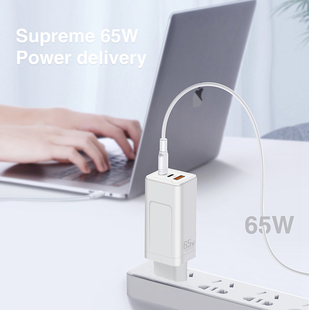 GaN-P60 GaN 65W USB C Charger Quick Charge 3.0 QC3.0 PD3.0 USB-C Type C Fast USB Charger For iPhone 12 Pro Max Macbook -White US Plug