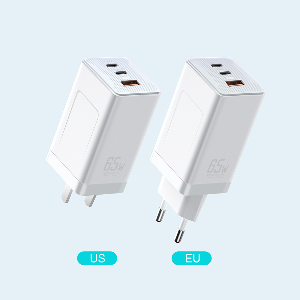 GaN-P60 GaN 65W USB C Charger Quick Charge 3.0 QC3.0 PD3.0 USB-C Type C Fast USB Charger For iPhone 12 Pro Max Macbook -White EU Plug