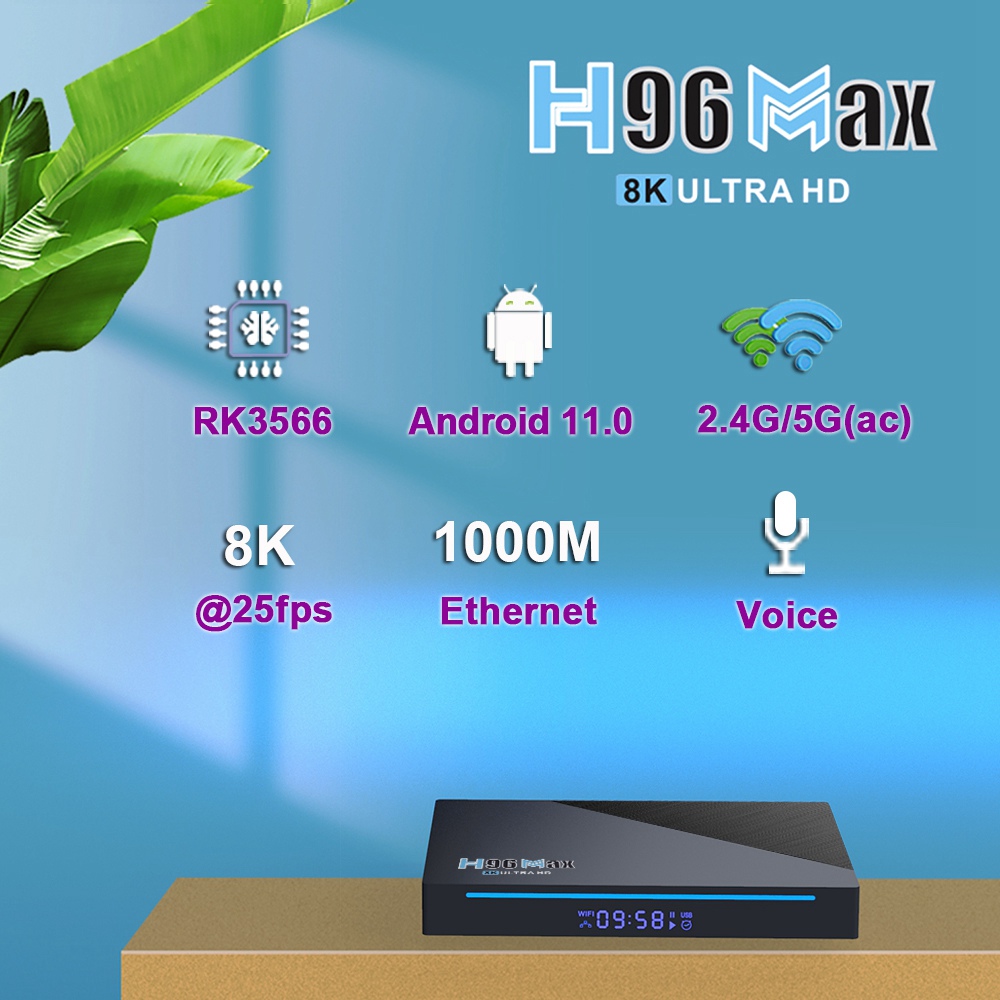 H96 MAX RK3566 Android 11 RK3566 4 GB / 32 GB TV-BOX 1.8 GHz 2.4 G + 5 G WIFI Gigabit LAN Voice-Fernbedienung