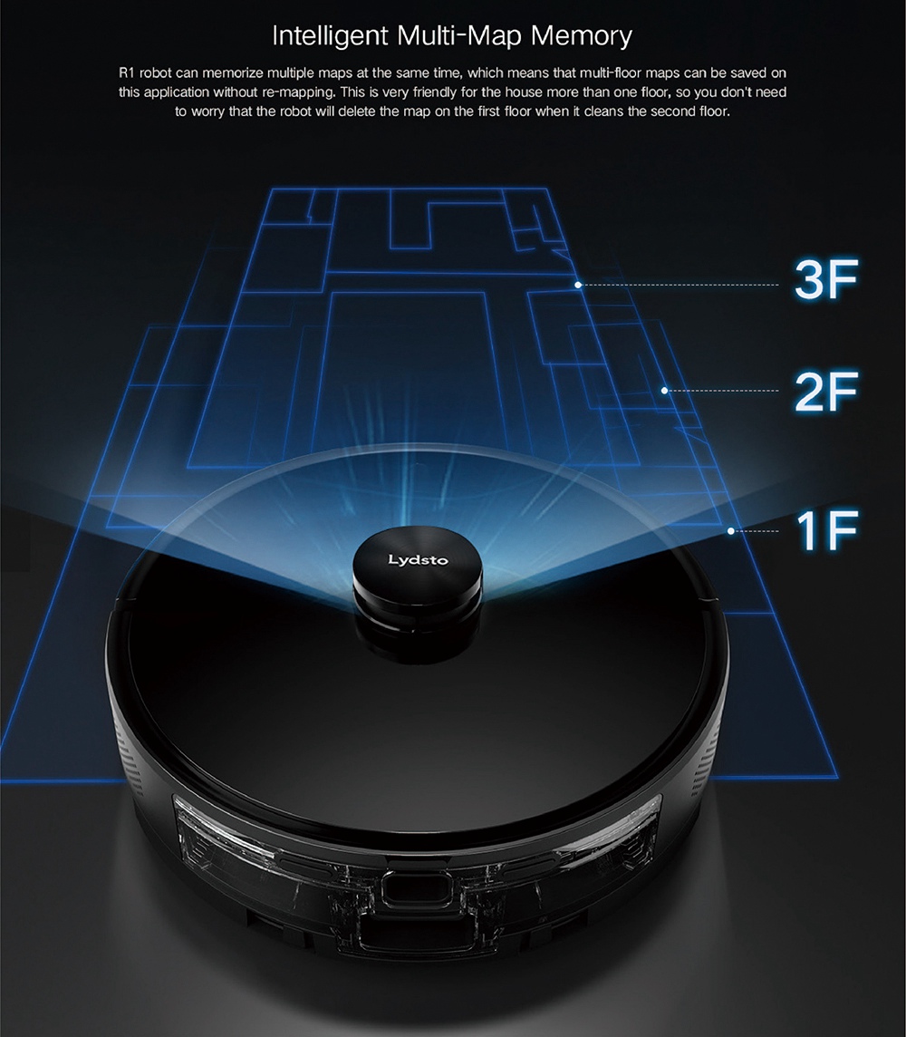Lydsto R1 Robot Vacuum Cleaner with Intelligent Dust Collector Integrated Sweeping and Mopping 2700Pa Powerful Suction 5200mAh Battery LDS Laser Navigation - Black