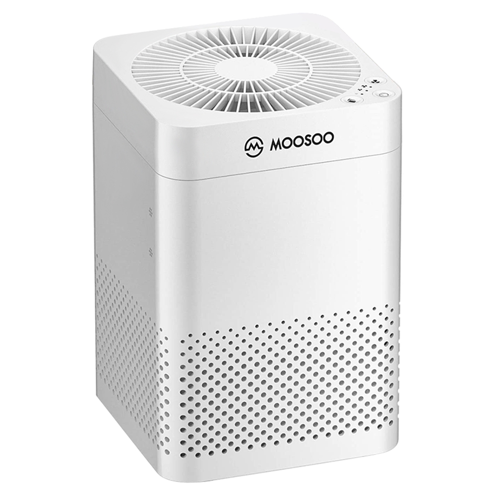 MOOSOO AC03 Air Purifier with 3-layer HEPA Filter System for Ultra-quiet Removal of Dust, Pet Dander, Smoke, and Pollen in Large Rooms - White