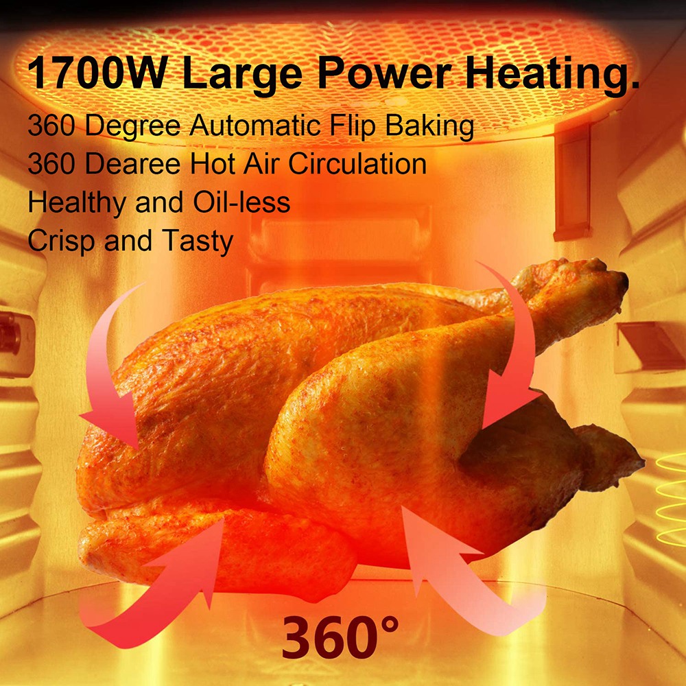 MOOSOO MA30 Multifunctional Air Fryer 1700W Power 12.7QT Capacity 8 Preset Menus LED Digital Touch Screen for Frying, Baking, Dehydrating, Roasting - Black