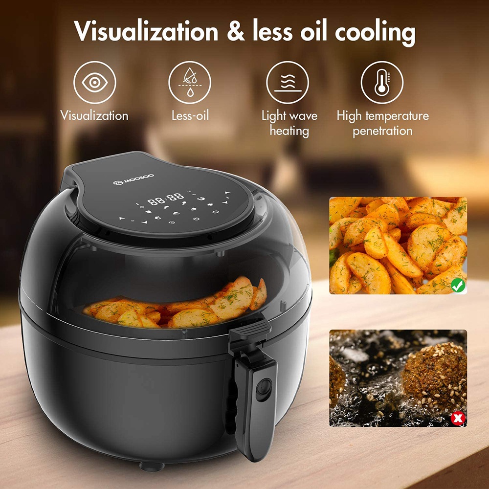 MOOSOO MA20 Multifunctional Air Fryer 1350W Power 7QT Capacity 8 Preset Menus Touch Screen for Frying, Baking, Dehydrating, Roasting - Black