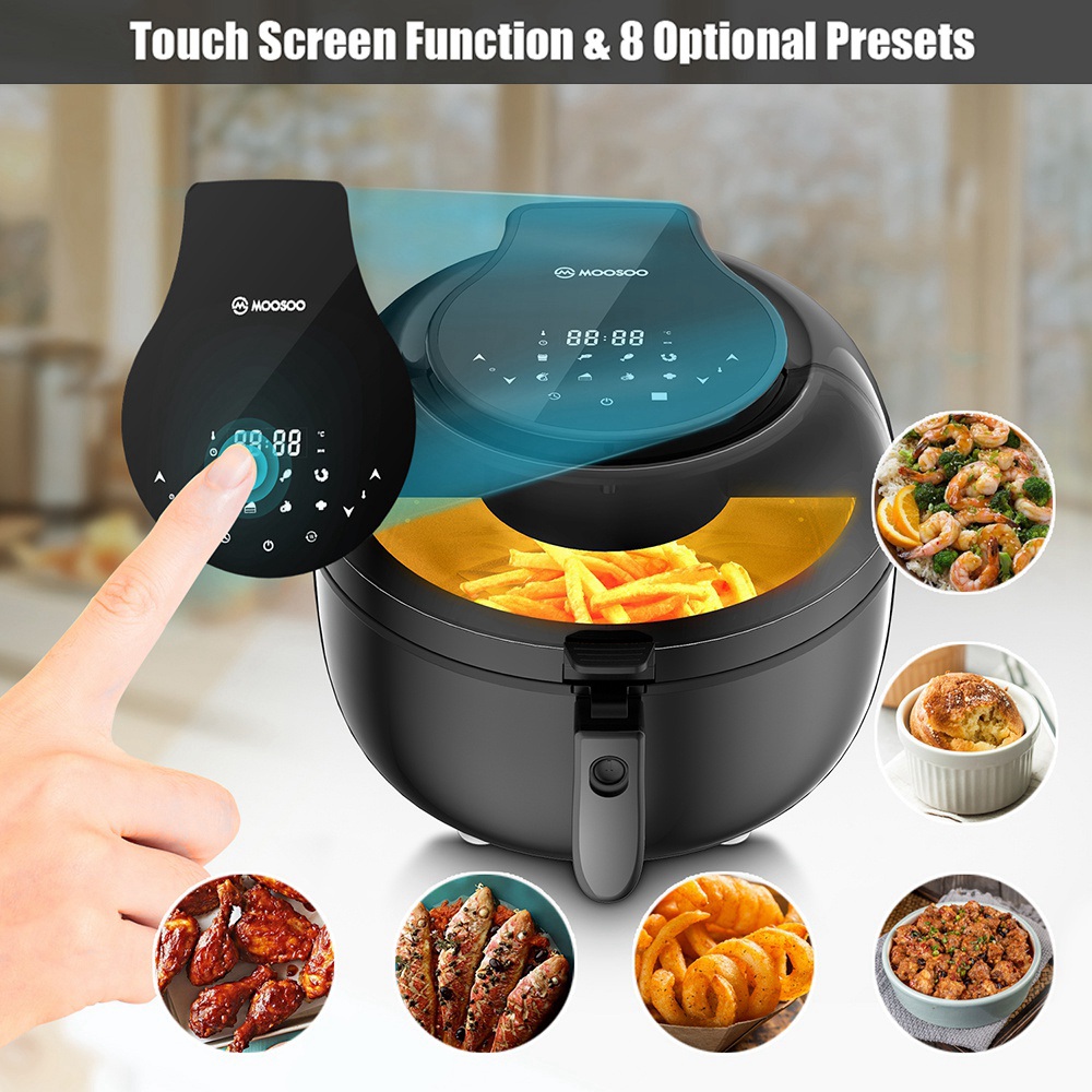 MOOSOO MA20 Multifunctional Air Fryer 1350W Power 7QT Capacity 8 Preset Menus Touch Screen for Frying, Baking, Dehydrating, Roasting - Black