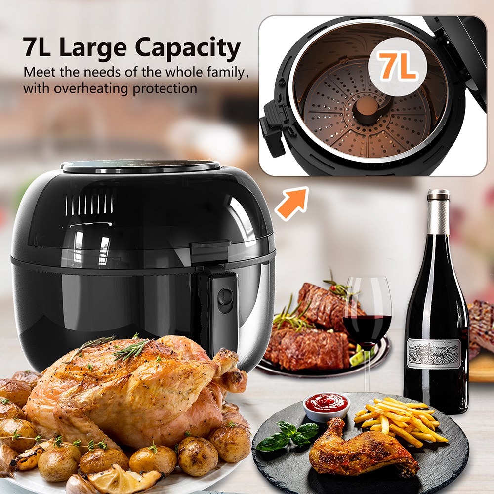 MOOSOO MA20 Multifunctional Air Fryer 1350W Power 7QT Capacity 8 Preset Menus Touch Screen for Frying, Baking, Dehydrating, Roasting - Black