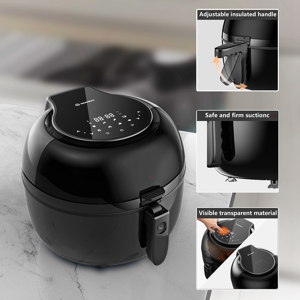 MOOSOO MA20 Multifunctional Air Fryer 1350W Power 7QT Capacity 8 Preset Menus Touch Screen for Frying, Baking, Dehydrating, Roasting - Black