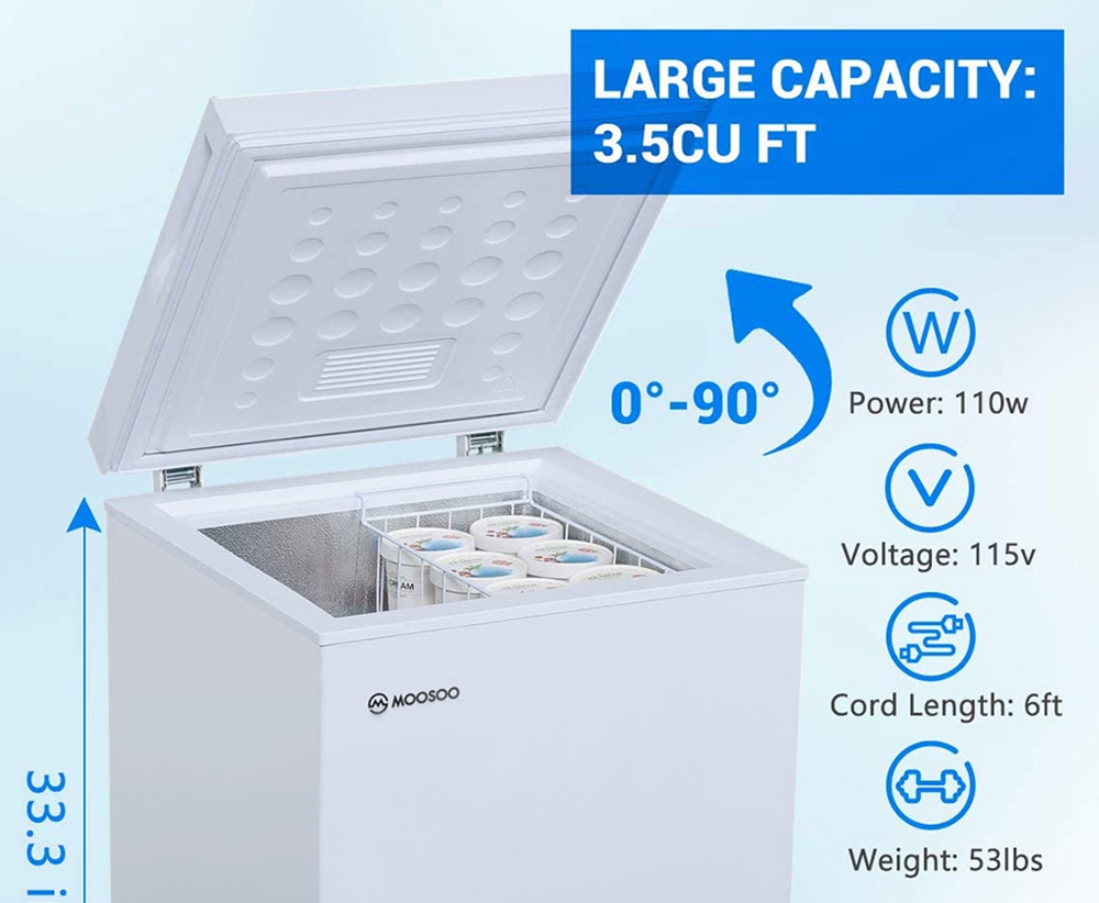 MOOSOO MD35B Freezer 7 Temperature Modes Energy Saving Low Noise With Removable Storage Basket - White