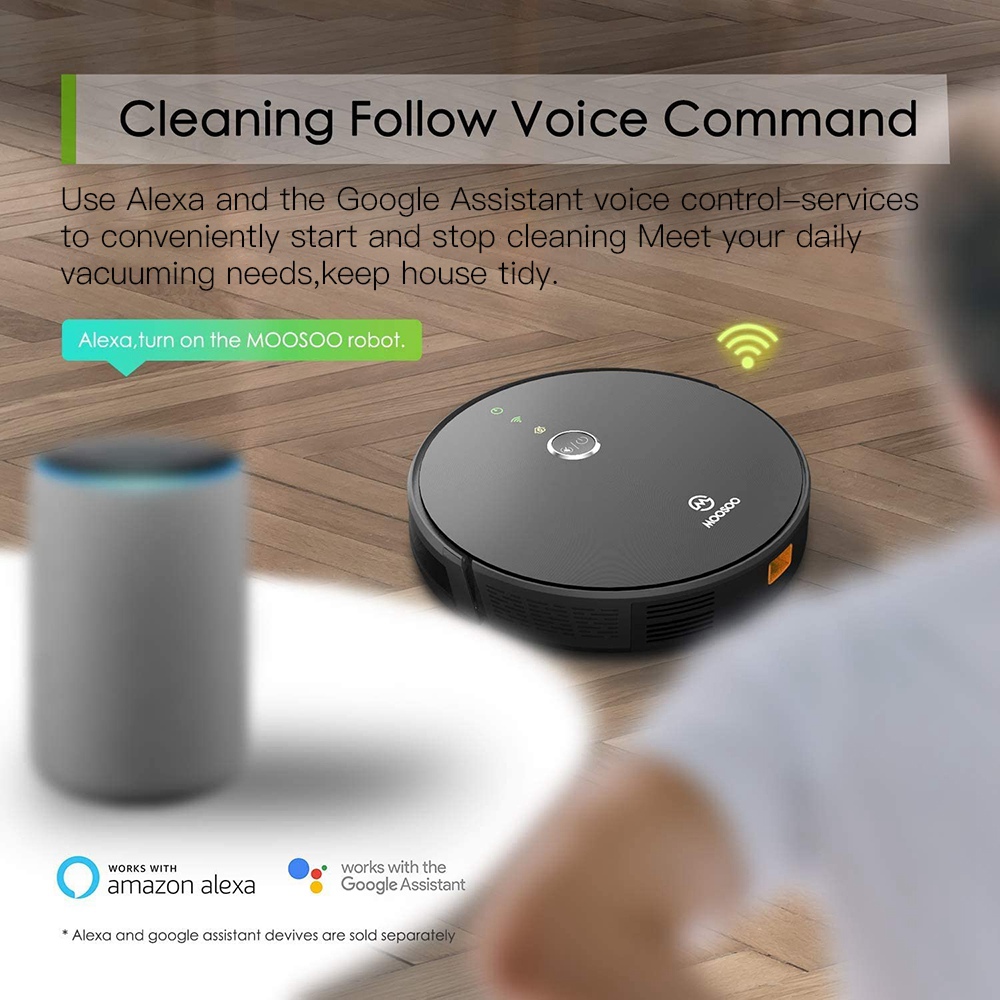 MooSoo RT30 Smart Robot Vacuum Cleaner 2 in 1 Vacuuming and Mopping 2000Pa Suction with App Alexa Google - Black