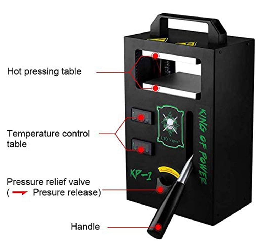 KP-1 Tech-L Rosin Hot Press Machine 4.5 x 4.7 Inch 1000W Power with 4 Heating Rods for Pressing Large Batches - Black