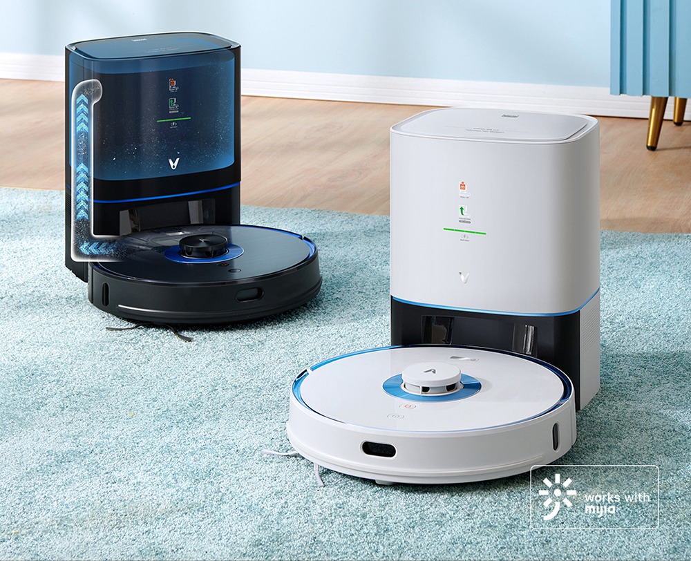 Xiaomi VIOMI Alpha UV Robot Vacuum Cleaner with Intelligent Dust Collector Integrated Sweeping and Mopping 2700Pa Powerful Suction 5200mAh Battery 220 Mins Running Time 250ml Electric Water Tank Mijia APP Control for Pets Hair, Carpets and Hard Floor - White