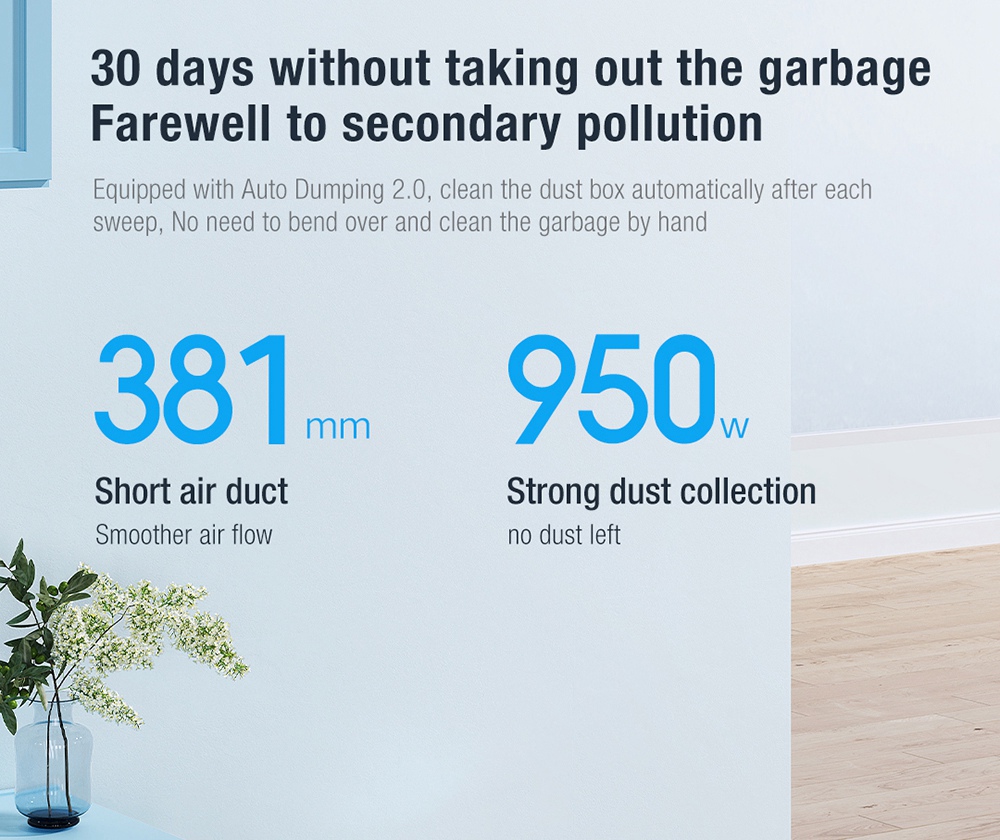 Xiaomi VIOMI Alpha UV Robot Vacuum Cleaner with Intelligent Dust Collector Integrated Sweeping and Mopping 2700Pa Powerful Suction 5200mAh Battery 220 Mins Running Time 250ml Electric Water Tank Mijia APP Control for Pets Hair, Carpets and Hard Floor - White