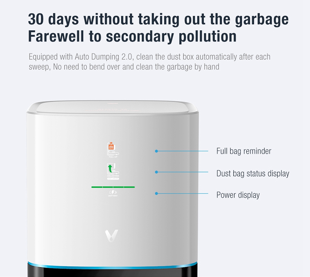 Xiaomi VIOMI Alpha UV Robot Vacuum Cleaner with Intelligent Dust Collector Integrated Sweeping and Mopping 2700Pa Powerful Suction 5200mAh Battery 220 Mins Running Time 250ml Electric Water Tank Mijia APP Control for Pets Hair, Carpets and Hard Floor - White