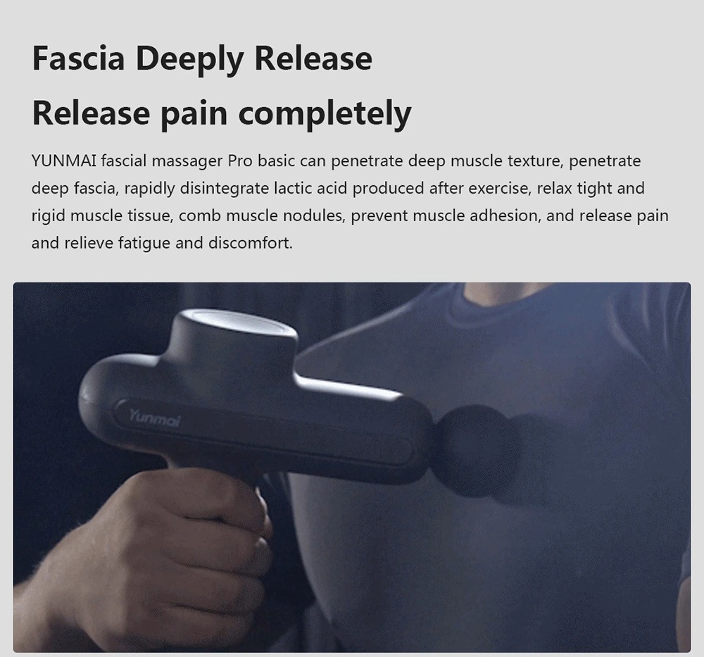 YUNMAI Pro Basic Smart Fascia Gun Body Massager Deep Muscle Relaxation 3 Intensities 2600mAh Rechargeable Lithium Battery - Gray