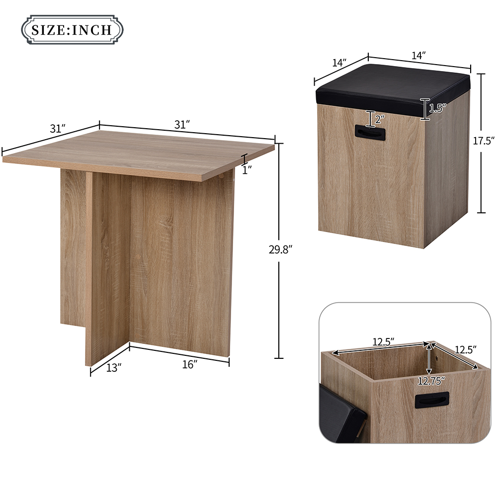 TREXM 5 Pieces Faux Wood Dining Table Set with 4 Storage Ottomans, for Kitchen, Living Room, Bedroom, Office - Beige