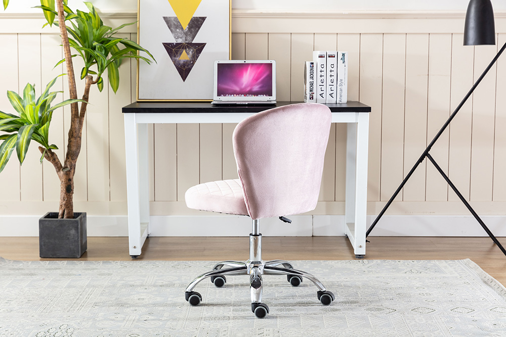 Home Office Velvet Swivel Chair Height Adjustable with Curved Backrest and Casters for Living Room, Bedroom, Office - Pink