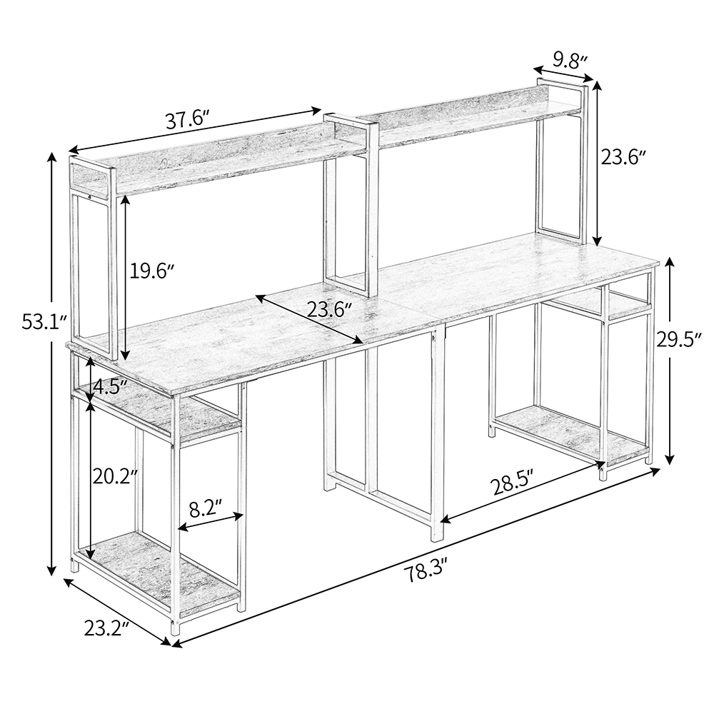 Home Office Dual Person Computer Desk with CPU Bracket and Top Shelf - Brown