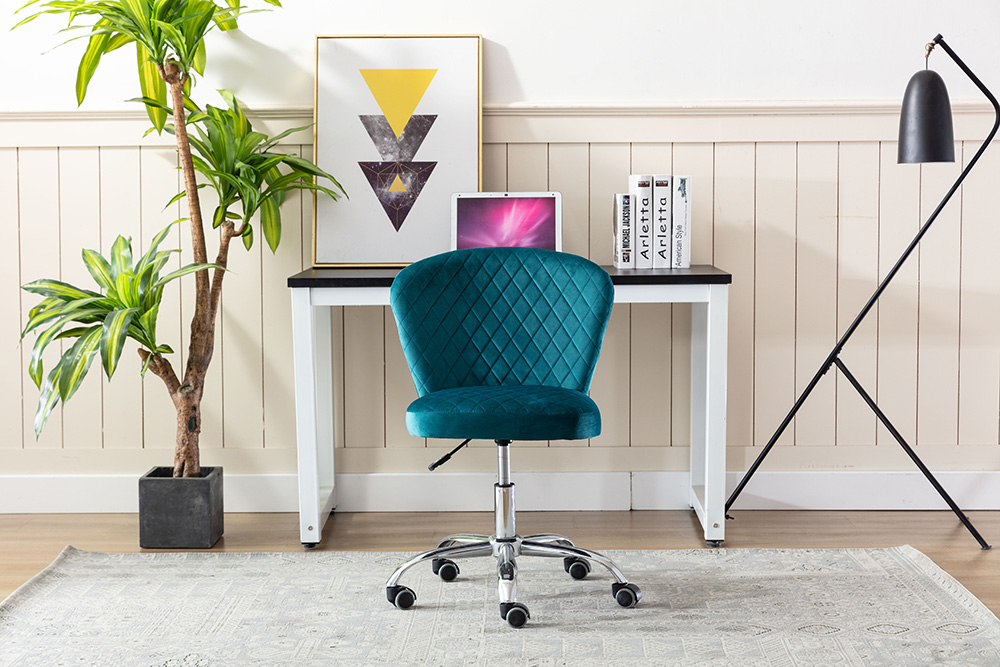 Home Office Velvet Swivel Chair Height Adjustable with Curved Backrest and Casters for Living Room, Bedroom, Office - Teal