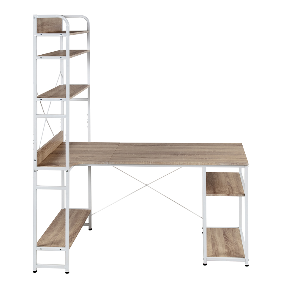 Home Office Computer Desk with Five-layer Shelf & CPU Bracket - Oak