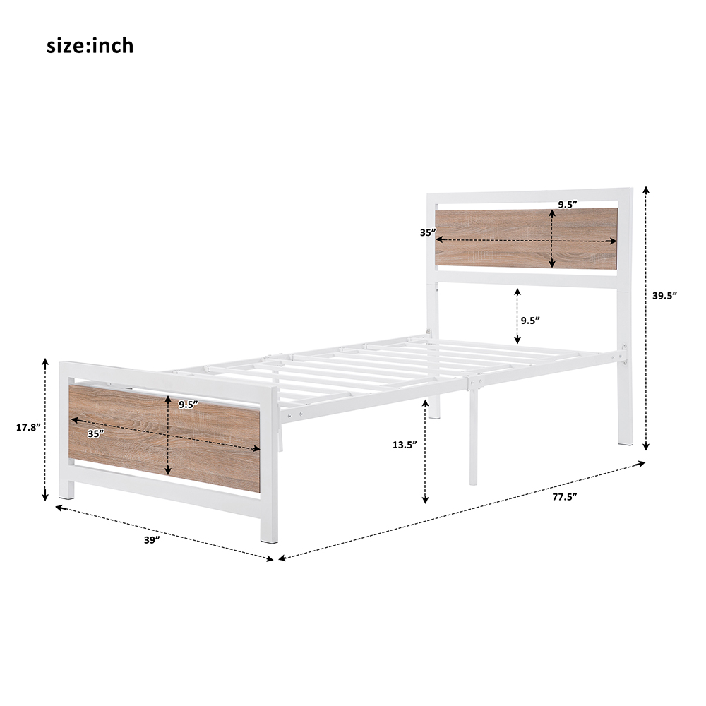 Home Metal Bed Frame with Headboard and Footboard Twin Size (Only Frame) - White