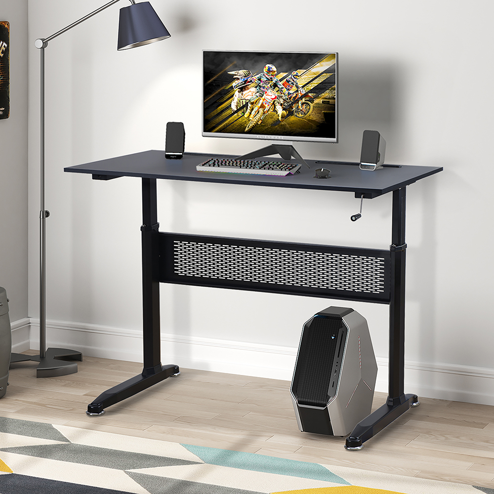 Home Office Standing Computer Desk with Height-adjustable Handle - Black