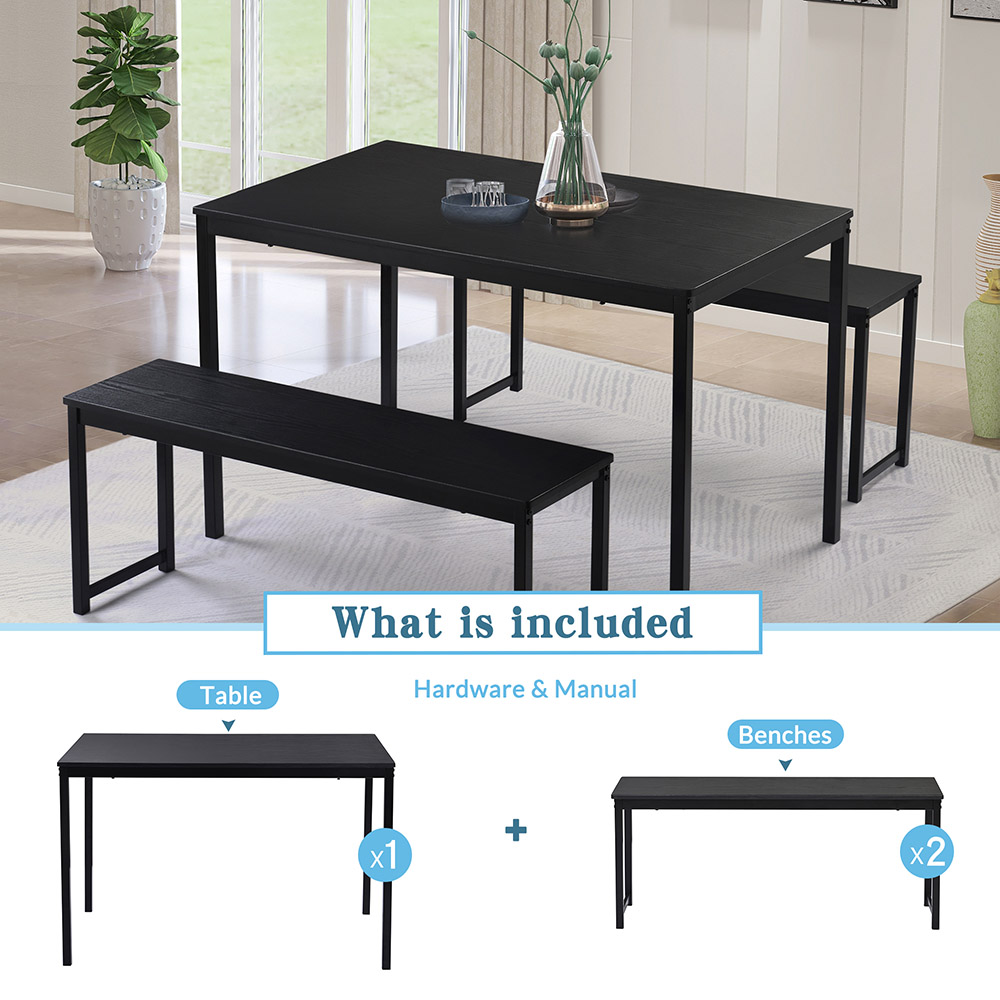 TOPMAX 3 Piece Bar Table Set with 2 Benches for Kitchen, Living Room, Bar, Restaurant - Black