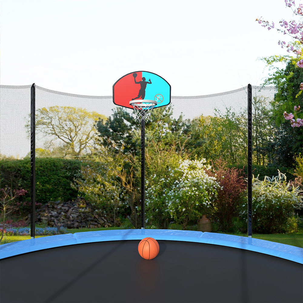 Merax 15 FT Round Trampoline with Safety Enclosure, Basketball Hoop and Ladder Adult Children Outdoor Jump Trampoline - Blue