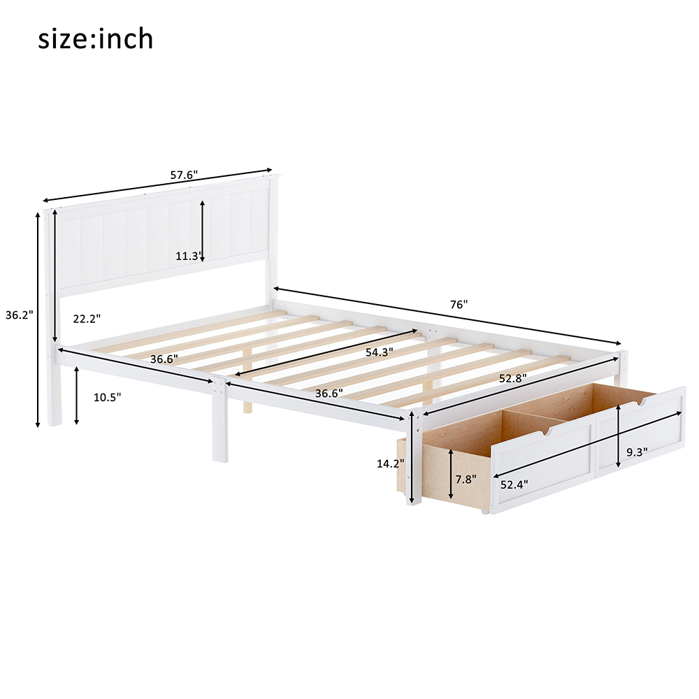 Full Size Wooden Bed Frame with Storage Drawer White | United States