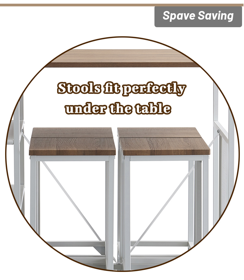 5 Pieces Counter Height Dining Table Set, with 4 Backless Bar Stools, for Pub, Kitchen, Bedroom, Living Room - Oak