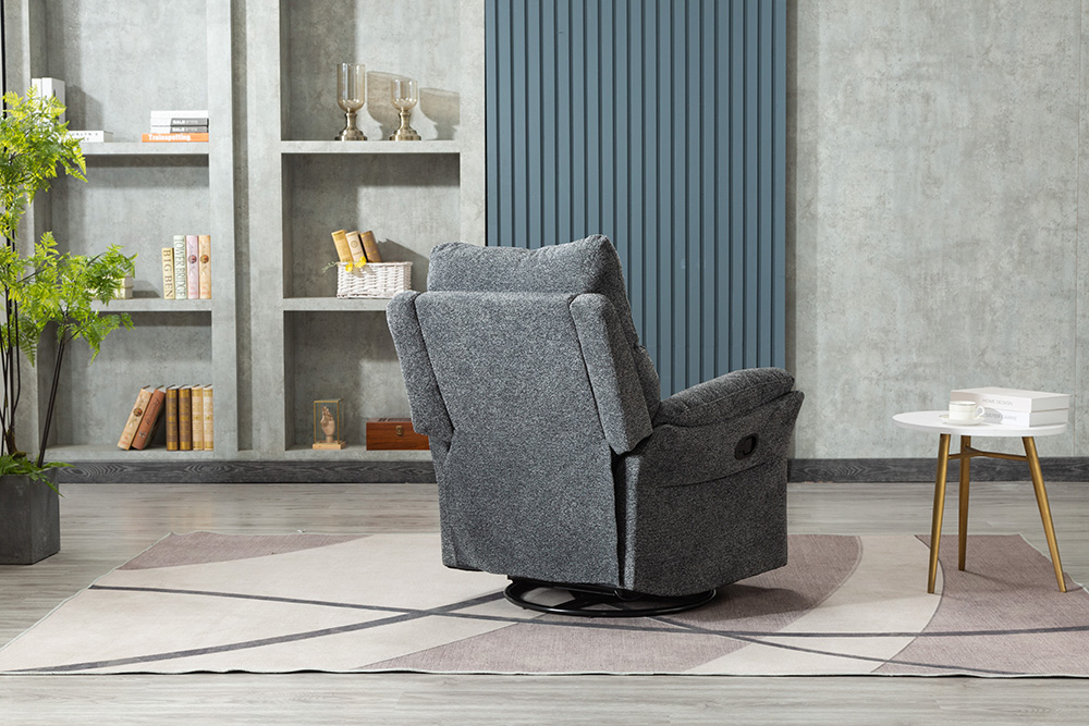 1-seat Swivel Rocker Fabric Recliner with Backrest and Armrests for Living Room, Bedroom, Office, Hotel, Bar - Smoke Grey
