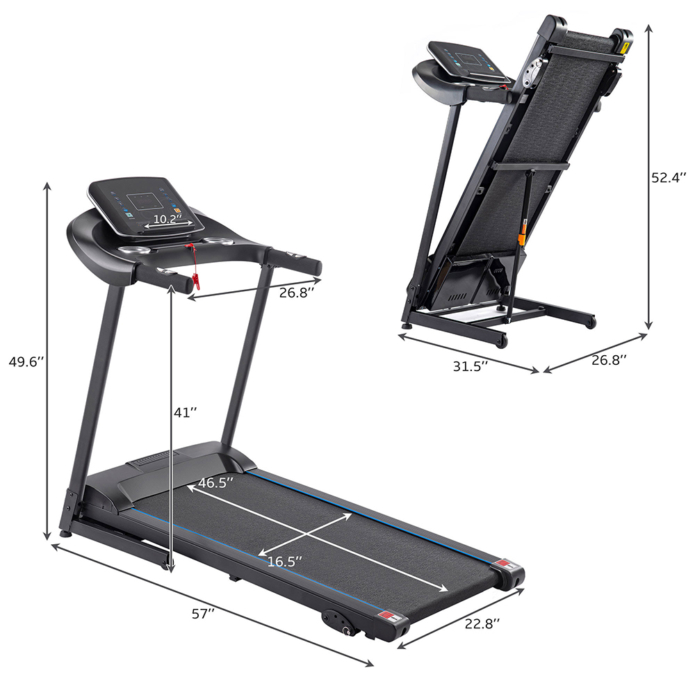 Electric Motorized Treadmill 2.5HP Motor Max. 10 MPH 12 pre-set Programs with Audio Speakers, Incline for Home Gym - Black