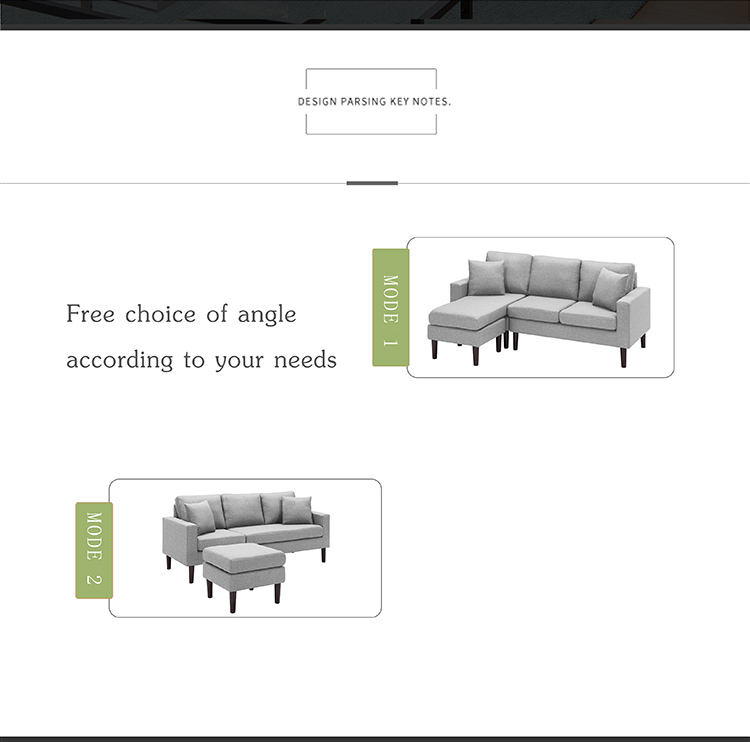 4-seats Dual-sided Combination Upholstered Sofa, Solid Rubber Wood Legs, with 2 Pillows, for Living Room, Bedroom, Office, Hotel, Bar - Dark Grey