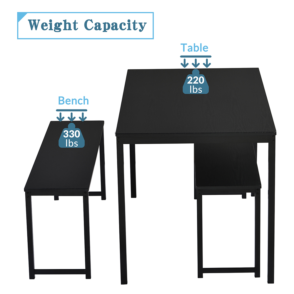 TOPMAX 3 Piece Bar Table Set with 2 Benches for Kitchen, Living Room, Bar, Restaurant - Black