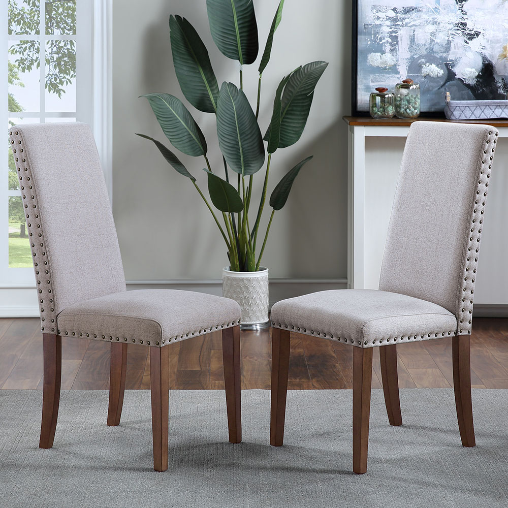 Orisfur Linen Upholstered Chair Set Of 2, With Copper Nails And Solid Wood Legs For Dining Room, Living Room, Bedroom, Office - Gray 6 Orisfur Linen Upholstered Chair Set of 2, with Copper Nails and Solid Wood Legs for Dining Room, Living Room, Bedroom, Office - Gray