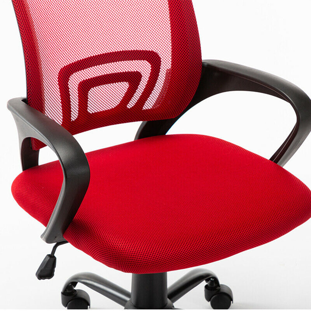 Home Office Mesh Swivel Chair Adjustable Height with Armrests and Ergonomics Backrest - Red